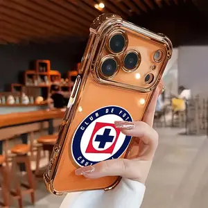 Mexican Soccer Team Theme-Cruz Azul Aesthetic Design Pattern Casing The new electroplated transparent TPU airbag shock-proof phone case is suitable for iPhone 17 Pro Max (16, 15, 14, 13, 12, 11 Pro Max - simple and fashionable shock-proof soft case protec