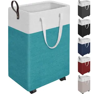 HomeHacks 90L Rolling Laundry Basket Hamper w/ Wheels, Collapsible, Large