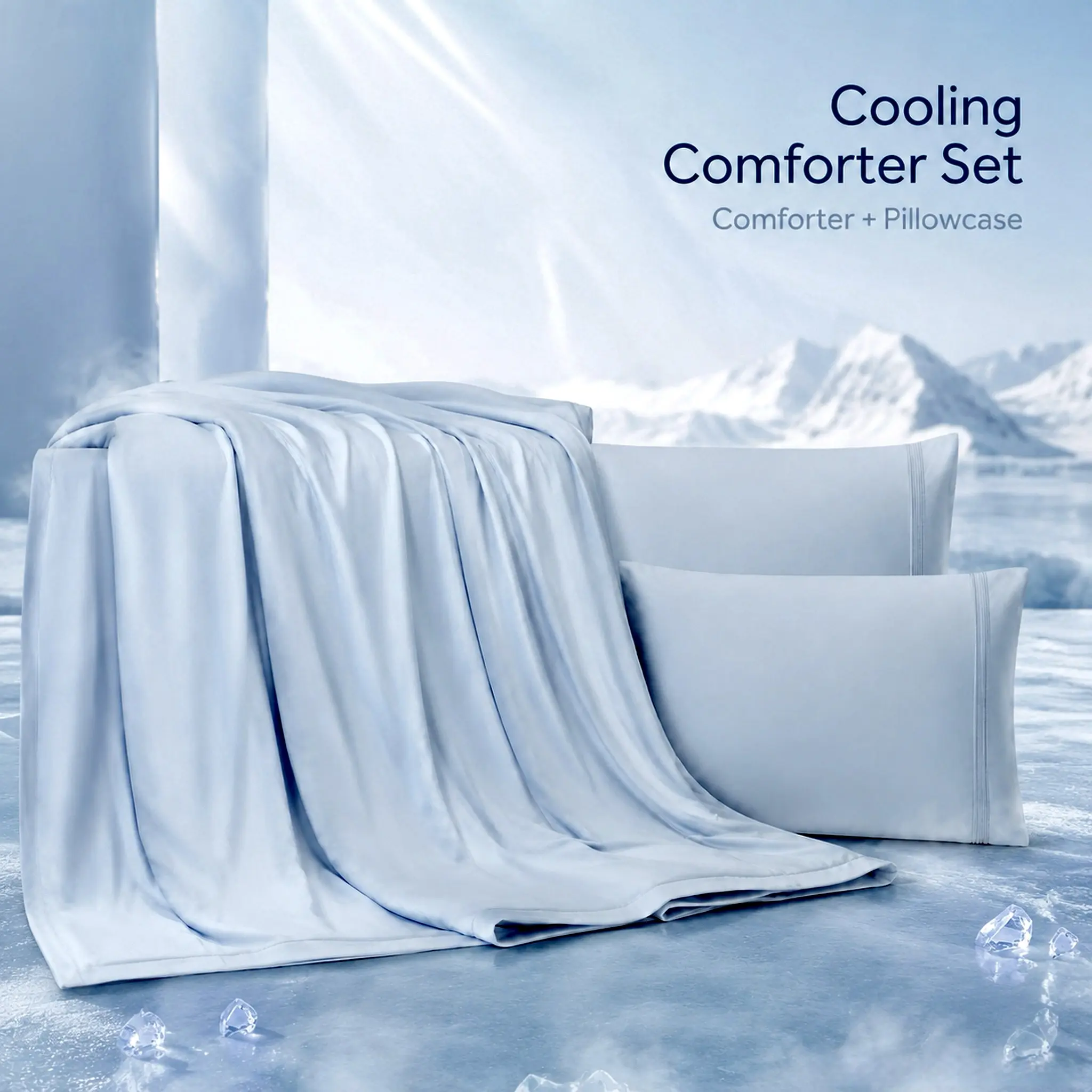 Cooling Comforter Set Queen Size, Double-Sided Cooling Blanket for Hot Sleepers, Lightweight Breathable Summer Comforter with Cooling Pillowcase, All Season Bedding Set, Dark Blue, 90 x 90 Inch