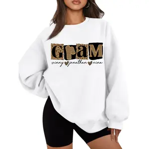 Gram Leopard Patchwork Sweatshirt Retro Grandma Lettering Soft Cotton Blend Crewneck Gift for Grandma Custom Mom Top Personalized Name Design