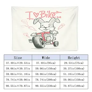 Hand-Painted Rabbit Riding Tricycle Tapestry - Bunny Figurine Tapestry for Living Room Decoration, Holiday Parties, Photo Backgrounds, Bunny Figurine Tapestries