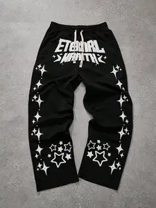 2026 Must-Have "ETERNAL SPIRIT" Themed Sweatpants, Unisex Oversized Wide-Leg, Drawstring Pants with Exclusive Star & Slogan Print, Ideal for High Street Fashion, Dark Trend, Daily Outings, for Subculture Enthusiasts to Express Individuality