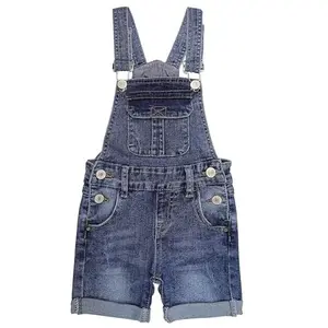 9M-9T Stretchy Denim Shortalls For Girls, Casual Kids Denim Shorts, Summer Wear Floral Print Overalls