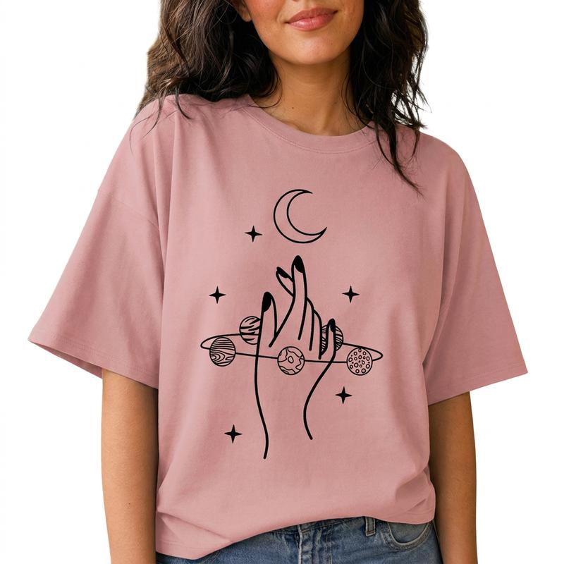 Mystical Manifestation Shirt Women Boho Celestial Graphic Tee Plus Size