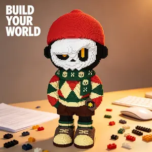 Cute Bear Puzzle Building Blocks Decoration, Ideal Gift for Thanksgiving Christmas Halloween Easter, Home Office Party Decor, Creative Building Block