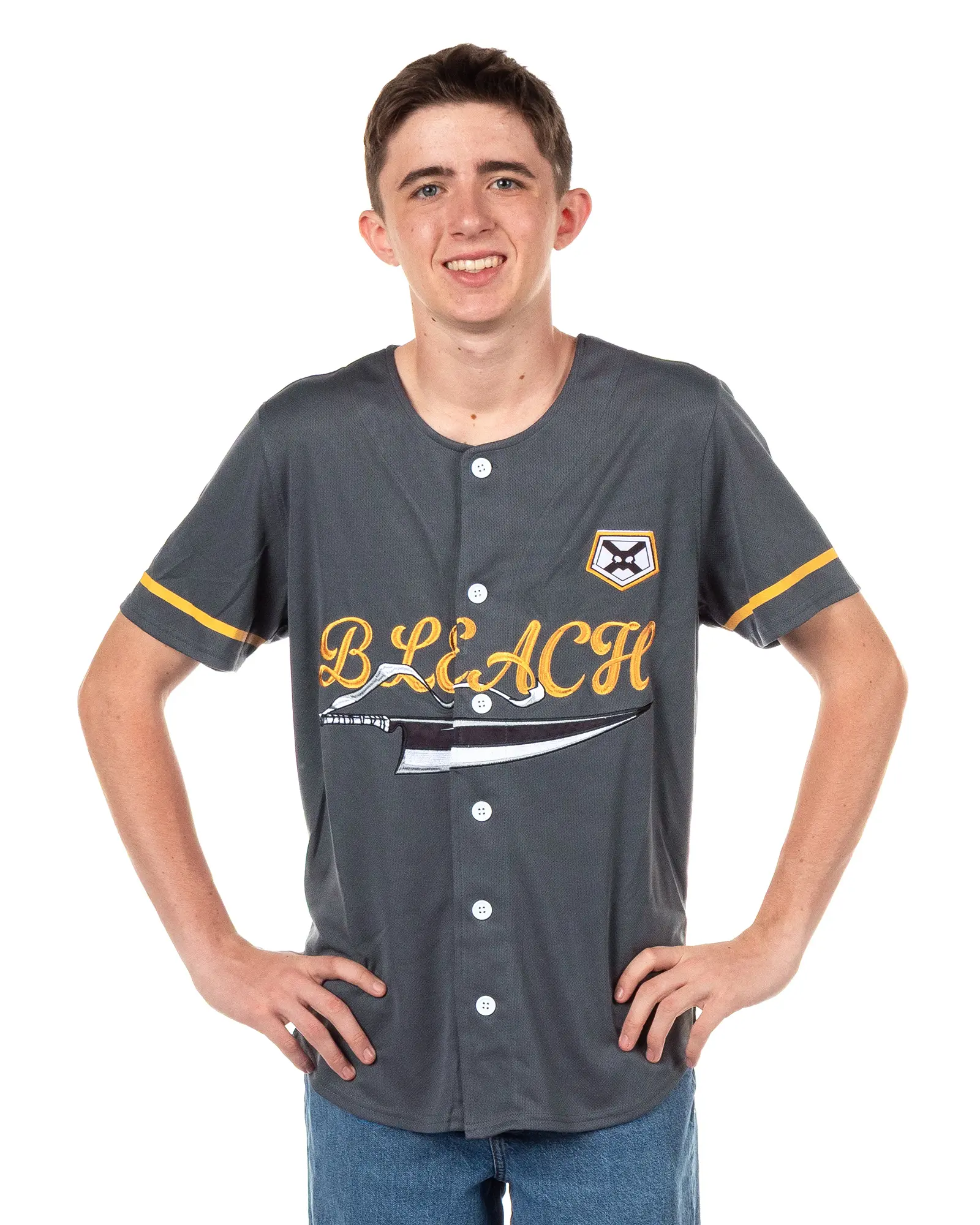 Bleach Baseball Jersey Men's Ichigo Anime Mesh Button Front Short Sleeve Shirt