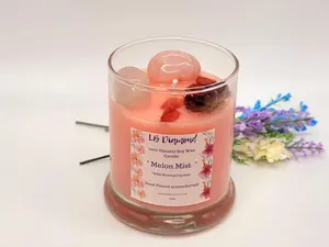 Melon Mist Natural Soy Wax Candle Highly Scented with Rose Quartz Crystals Decor Light