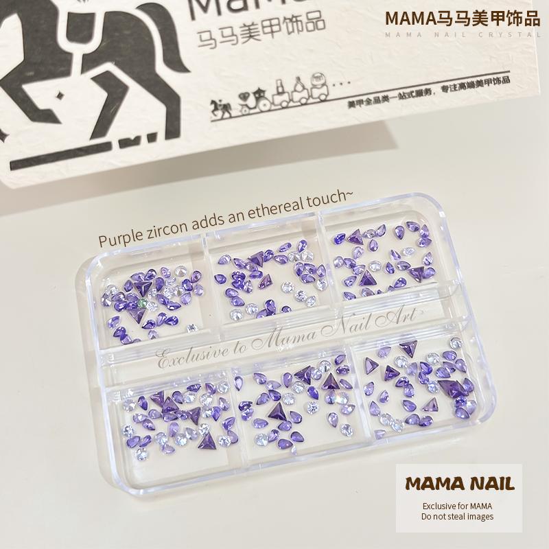 Purple Mix Crystal Flat Back Nail Rhinestones, 6 Grids Super Shiny Fairy Nail Art Decor