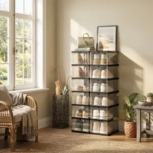 Foldable Shoe Rack 9 Tier Breathable Ventilation Hole Transparent Visible Door Quick Fold Unfold Sturdy Load Bearing 23kg Space Saving Shoe Organizer