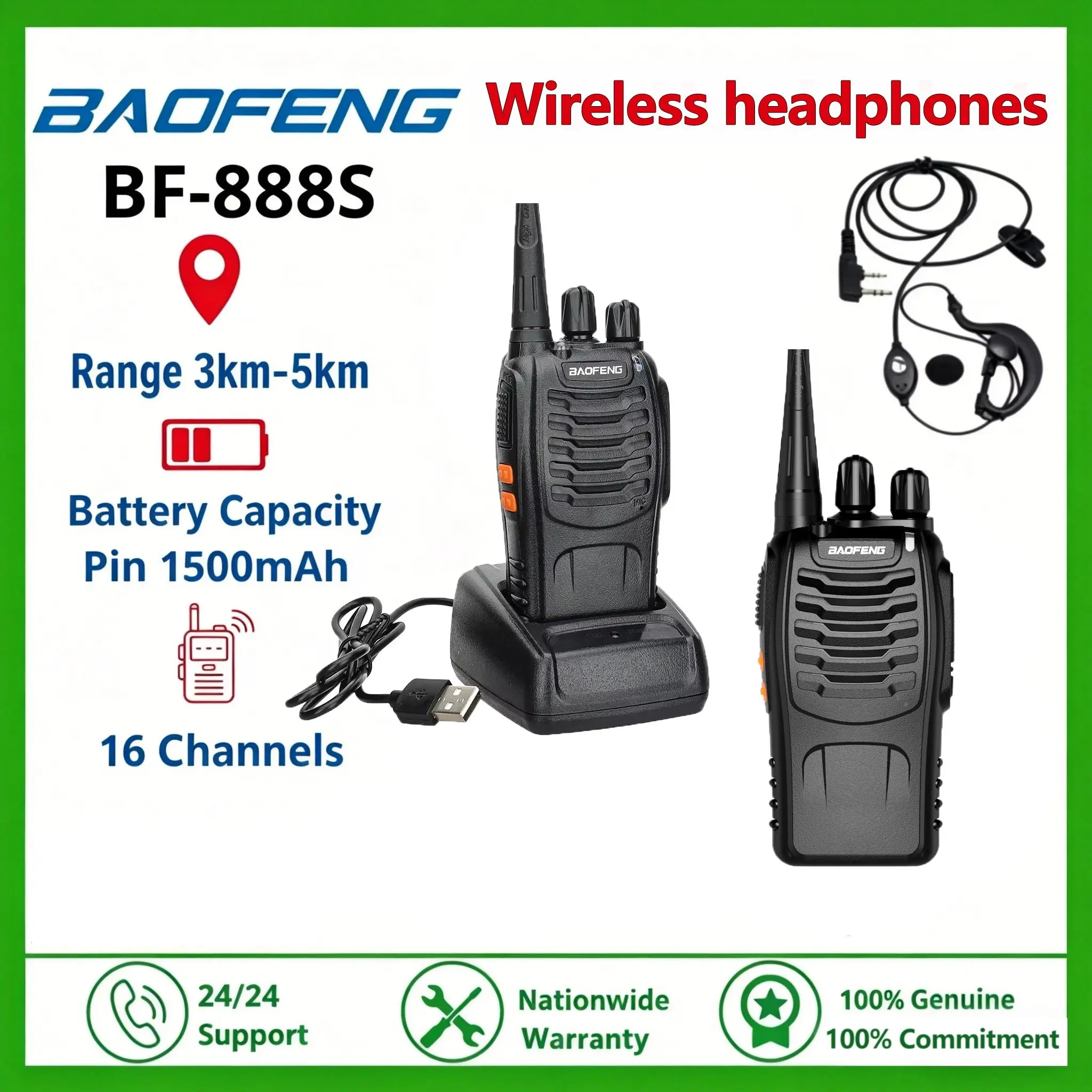 Baofeng BF-888s Two-Way Radio Uhf 400-470mhz Portable Long Range, Dual Band Amateur Ham Radio, Ideal for Hunting, Lithium Battery, Rechargeable Walkie Talkies