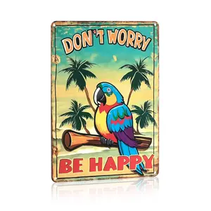 Tiki Bar Decor Tin Signs - Don't Worry Be Happy Retro Beach, Music, and Tropical Signs for Tiki Bars, Patio, Porch, Courtyards, or Room Decor (8x12 Inches)