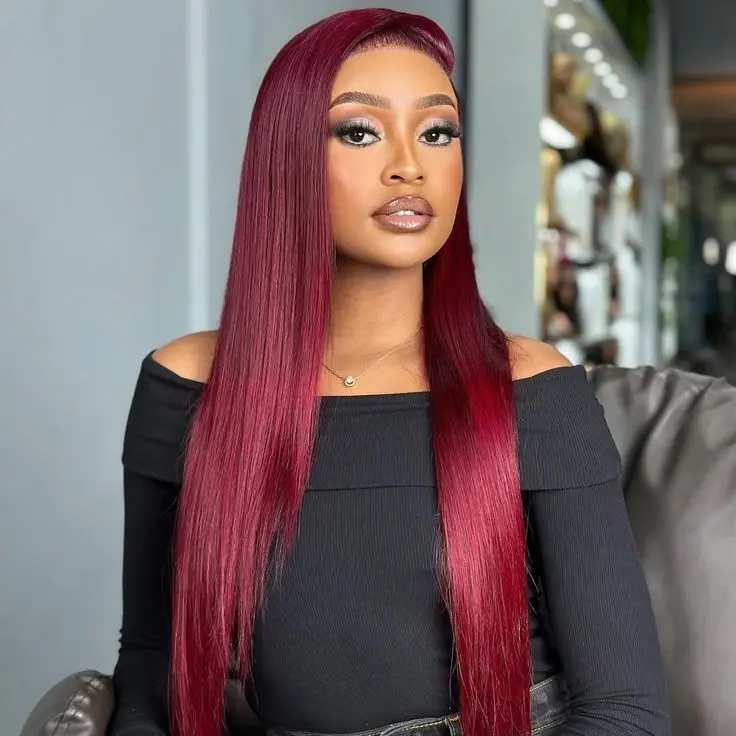 Tuneful 99j Burgundy Red Lace Front Wigs Human Hair Straight Lace Front Wigs With Baby Hair 13x6 HD Transaprent Lace Front Wigs Human Hair