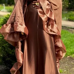 (Final Sale)  Maani Jannah Satin EID Grand Boubou Tie in Farasha Abaya for Elegant High-End Events - Soft Satin Material & Organza Sleeves