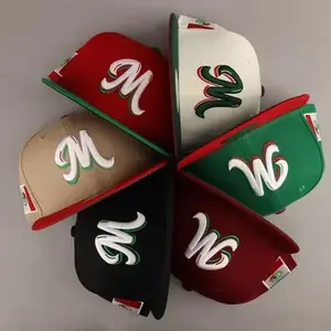 Mexico Flag New Era 59FIFTY Fitted Cap Collection – Green, Red, Black & Cream Flat Brim Baseball Hats with 3D Embroidered “M/W” Logo, Limited Edition Streetwear MLB Style Caps for Men & Women