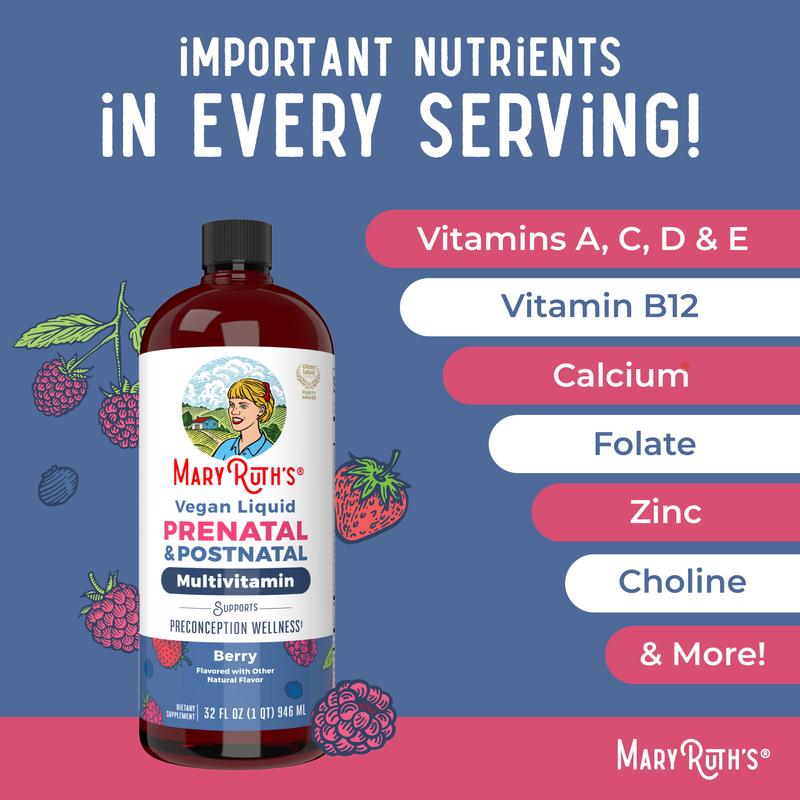 MaryRuth’s Prenatal & Postnatal Liquid Multivitamin - Sugar Free - Vegan - Non-GMO - 32oz