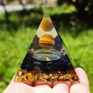 Tree of Life Energy Orgonite Pyramid, 1 Count Resin Crystal Reiki Chakra Orgone Pyramid Meditation Tool, Resin Crafts, Creative Desktop Decoration for Home Office
