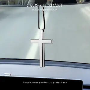 Titanium Steel Cross Car Rearview Mirror Pendant, Trendy Car Interior Decoration, Cool Christmas Gift for Men & Women