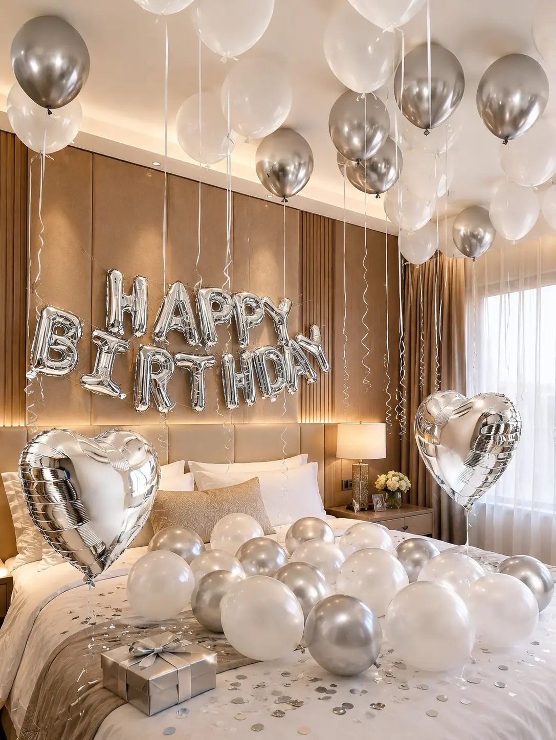 42pcs Silver Happy Birthday Balloon Set, 16" Foil Letters, White & Silver Latex Balloons, Heart Foil Balloons, Party Decorations for Birthdays, Weddings, Graduations, Engagements, Family & Bachelor Parties