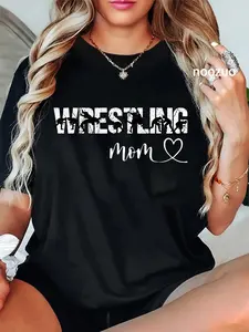 100% Cotton wrestling mom T-Shirt Casual Graphic Printed Tee
