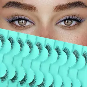 10 Pairs Soft Natural Cat-Eye Half Eyelashes - 0.05mm Ultra-Thin Fluffy Fox Style Lashes with 6-9mm & 10-12mm Lengths, Reusable Beginner-Friendly False Lashes for Everyday & Special Occasions, Cateye Effect Lashes, Crossstyle Lash Design