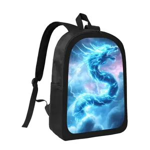 Electric Dragon Storm Backpack - Lightweight School Bag with Electric Blue Dragon and Lightning Pattern, Large Capacity Zipper Closure, Adjustable Thickened Shoulder Strap - Durable Teen Student Backpack, Fantasy Themed Design - Essential Gift for