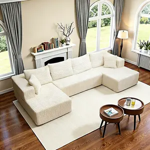 132" U-shape Modular Corduroy Sofa Modern Living Room Comfortable No Assembly Needed Popular Boneless Sectional Couch Loveseat Sleek Boneless Sectional Couch Bean Bags Furniture friendly pet extra-wide seat Lounge Chaise Plush Oversized