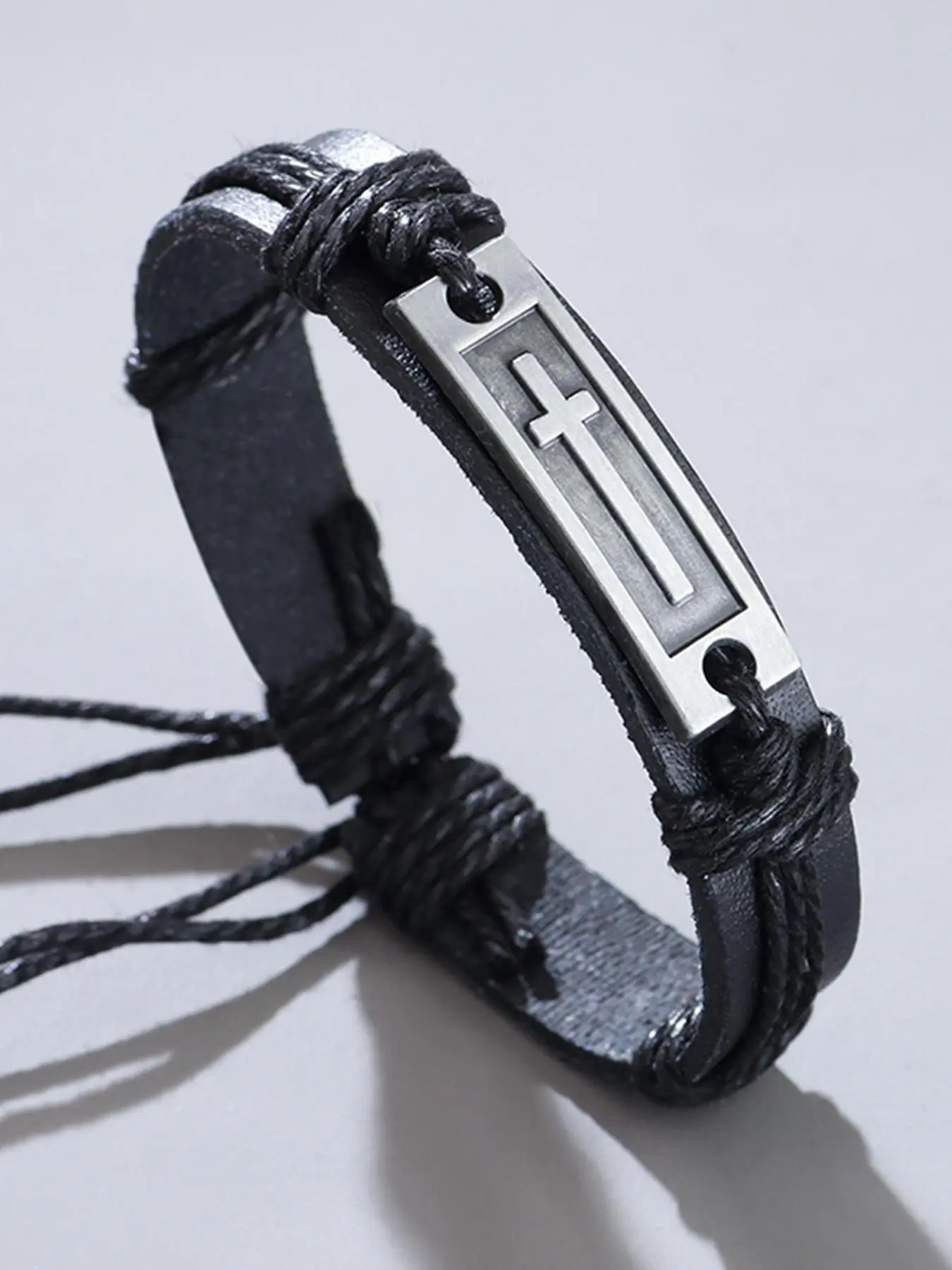 Men's PU Leather Cross Charm Punk Style Bracelet Jewelry, Adjustable Strap Bracelets, Adjustable Strap Design, Perfect Gift for Him, Casual Daily Wear Accessory
