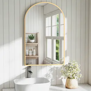 Arched Black Bathroom Mirror Metal Frame HD Shatterproof Glass Wall Mounted for Over Sink Entryway Bedroom Living Room