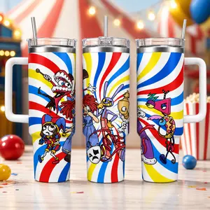 Amazing Digital Circus Tumbler 20oz 40oz, Colorful Character Travel Mug, Stainless Steel Insulated Cup with Handle, Gift for Cartoon Fansug, Stainless Steel Insulated Cup with Handle, Gift for Cartoon Fans