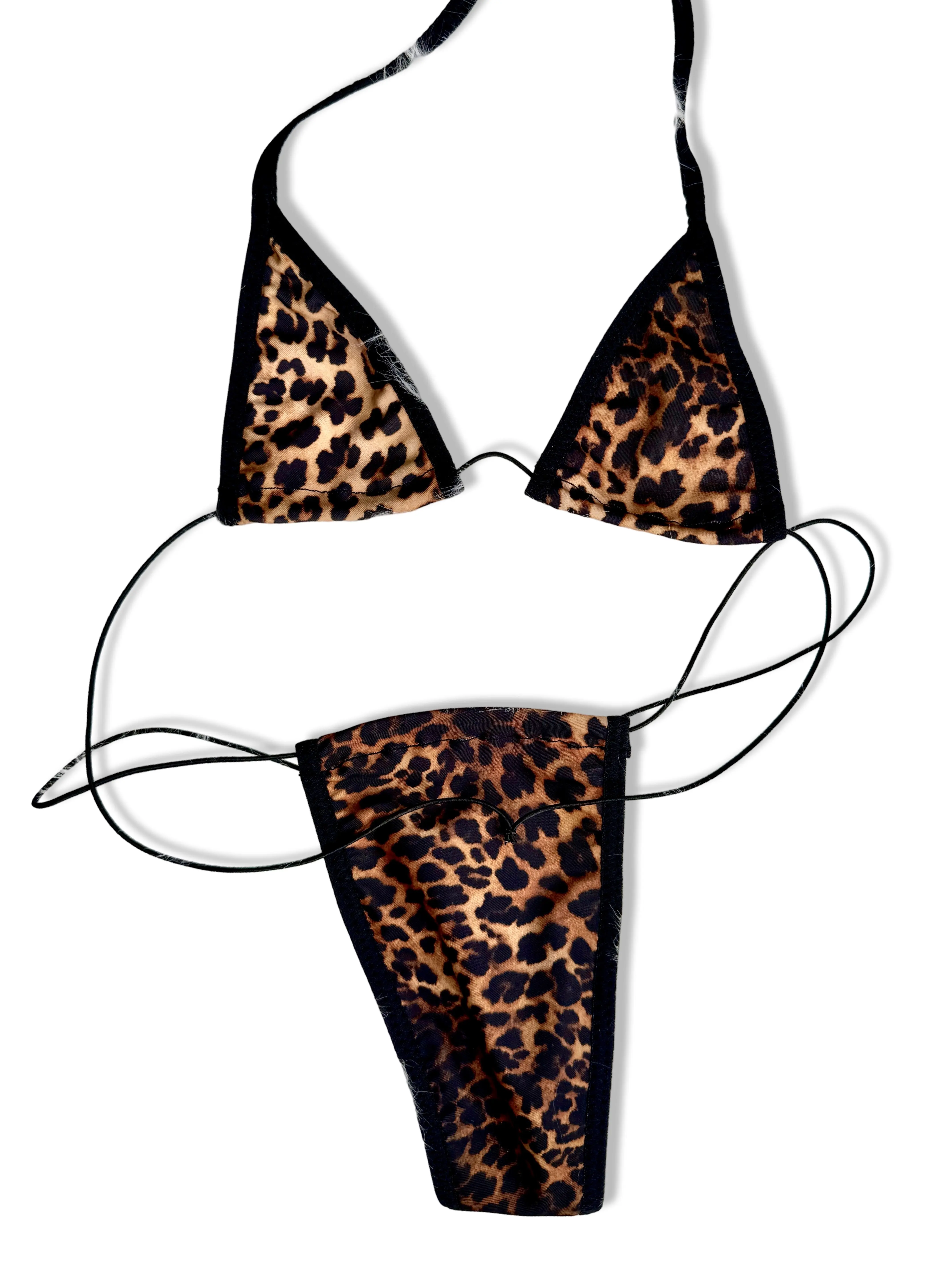 Leopard Print Micro Bikini Set – Tiny Triangle Top, Minimal Coverage Swimwear
