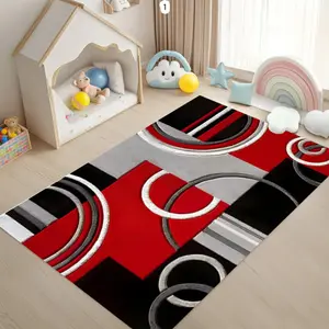 Red Gray Geometric Carpet Suitable for Retro Living Room Carpet Bedroom Carpet Office Home Kitchen Decoration Carpet Study Room Carpet
