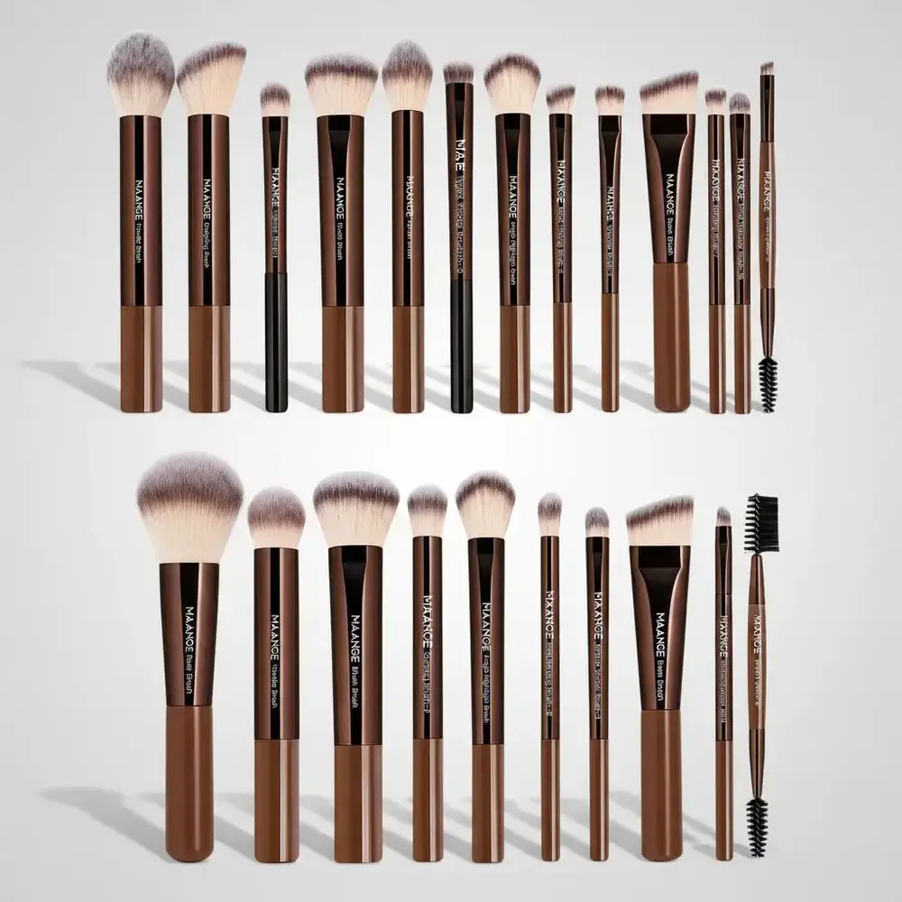 MAANGE Makeup Brush Sets Bundle, Cosmetic Brush Set, 13pcs/set*2 Sets Coffee Brown Brushes with Metal and Abs Handles, Microfiber and Animal Fur Bristles, Youth Makeup Tools for Eyeshadow, Blush, Foundation, Lip, and Eyebrow, Makeup Brushes Kit