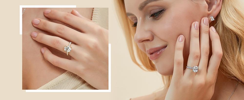 Oval Cut Full Moissanite Engagement Ring for Women  S925 Silver1/2/3/4Carat Hidden Halo Diamond Wedding Rings with Certificates