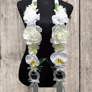 white tropical graduation lei.
