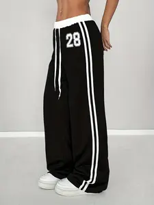 Women's Casual Spring/summer Digital Print Belt Patchwork Sport Street Retro Style Lazy Sports Pants, Comfortable and Stylish