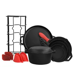 MegaChef 12-Piece Round PreSeasoned Cast Iron C ookware Set