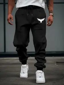 Men's Eagle Print Sweatpants, Fall & Winter Sportswear, Casual Fashion Ribbed Elastic Waist, Loose Fit Long Pants, Perfect Gift