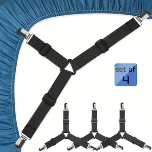 4Pcs Bed Sheet Holders, Adjustable Elastic Fasteners with Clips, Locking Sheet Fasteners, Keep in Place Fitted Bedding Straps, Firm Tight Suspenders for Mattress, Bed Sheet Fasteners