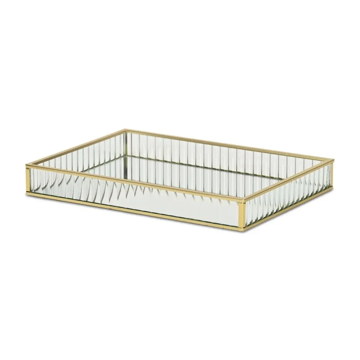 Cheungs 6136GD-S Small Size Sturdy Metal Veldra Rectangular Fluted Glass Serving Tray, Gold, Modern Home Indoor Room Decor Kitchenware Tableware, Plates, Compact