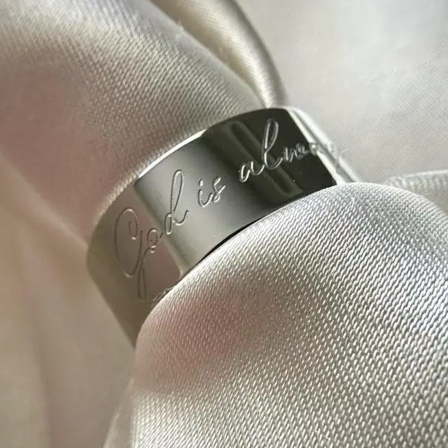 God is Always With You Affirmation Silver Ring Band, Catholic Faith Jewelry, Minimalist Ring