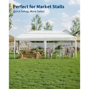 10x20FT Heavy Duty Pop Up Canopy Tent – Outdoor Commercial Shelter, 6 Removable Sidewalls, 3 Adjustable Heights, Roller Bag & 4 Weight Bags, One-Person Setup – White or Brown