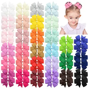 60pcs 3 Inches Boutique Grosgrain Ribbon Pinwheel Hair Bows for Baby Girls, Toddler Bows Hair Clip Birthday Gifts In Pair