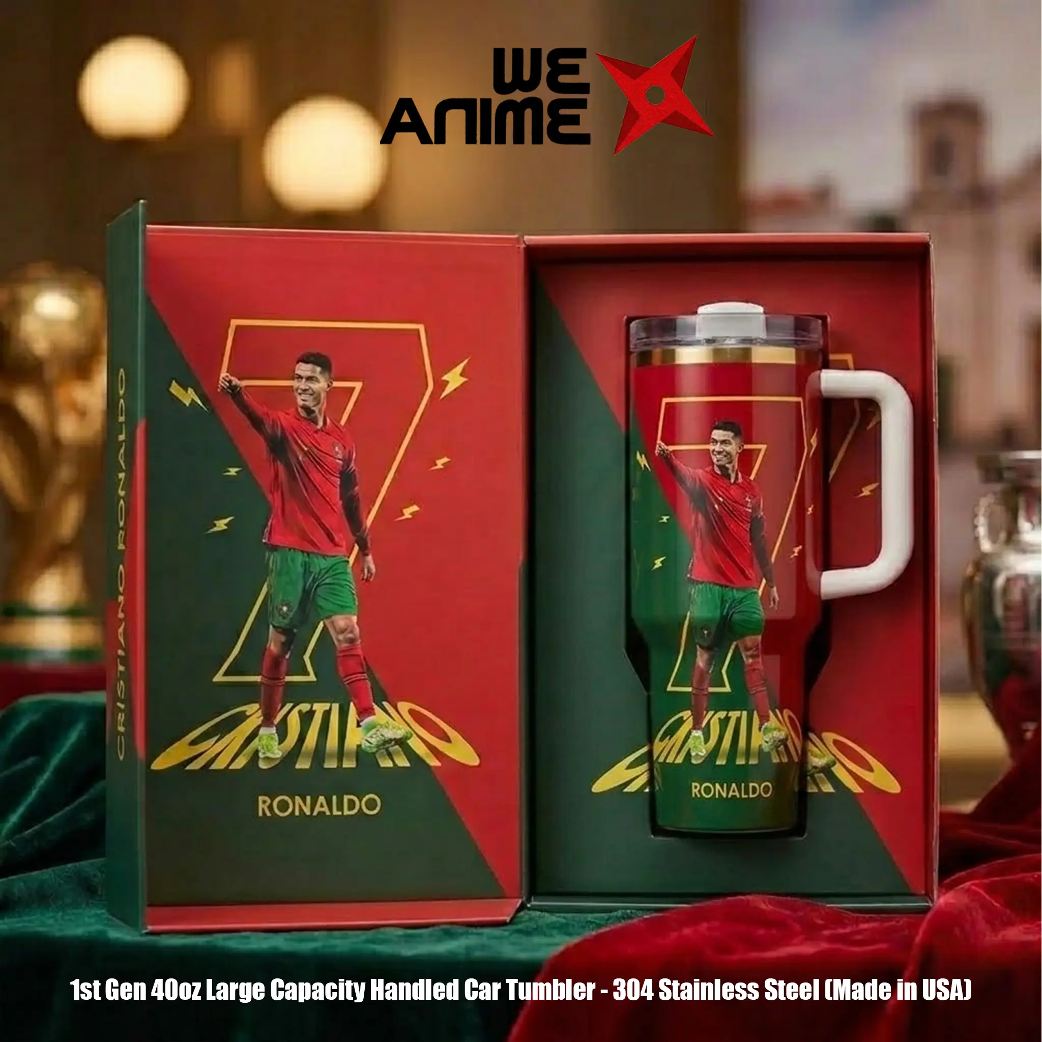 WEXANIME Personalized Ronaldo #7 Soccer Tumbler 20oz & 40oz with Handle and Straw, Stainless Steel Vacuum Insulated Travel Mug, Leak-Resistant Football Cup, Reusable Coffee Mug, Gift for Ronaldo Fans