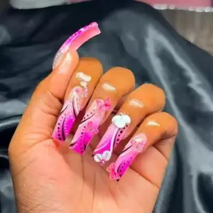 20pcs 3D Glossy Gradient Finish Curved Nails, Butterfly Flower Design, Reusable False Nails, Free Jelly Glue & Nail File, Party Ready & Daily Wear, Fake Nails Extensions
