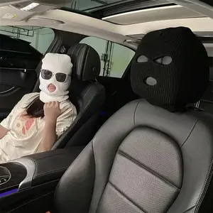 2PCS Car Headrest Cover, Personalized Funny Auto Seat Headrest Full Face Mask, Ski Mask Front Headrest Protector Decoration for Most Vehicles, Universal Car Accessories