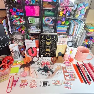 Bookish Capsule Bundle with 25 capsules Stationery Totes Make Up Bag Seasonal Decor Bookmarks Gel Pens Glitter Acrylic Paint Markers Junk Journal Stickers Beaded Bracelets Hair Accessories Bath Beauty Items Notebook Cute Bindle Gift Set