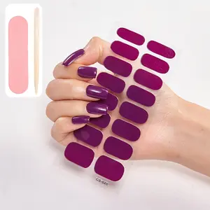 Red purple full wrapped nail polish patch, solid color self-adhesive gel nail care patch, female DIY home nail care set, including nail file and nail removal stick