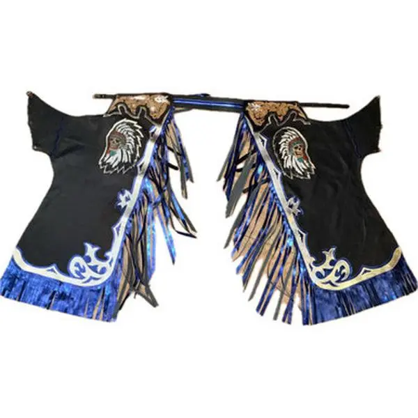 Adult Bull Riding Chaps Black & Blue Skeleton Chief Bull Riding Rodeo Chaps 36"-40" Waist / 40" Height
