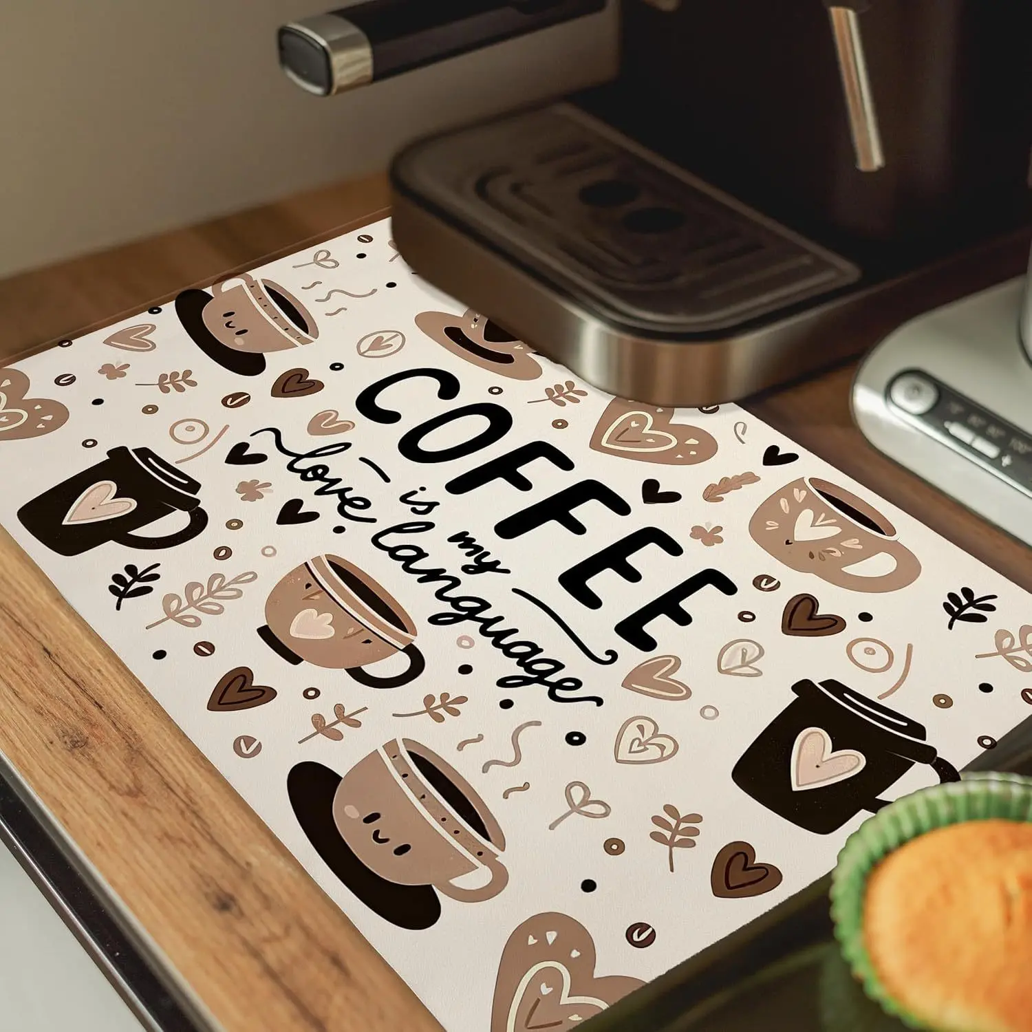 Heat-Resistant Silicone Coffee Bar Mat - Indoor Household Square Print Placemat for Kitchen Countertop Dishes & Coasters, Household Placemat, Silicone Placemat