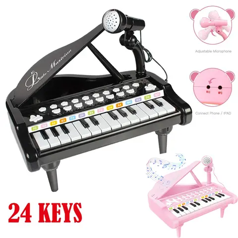 Kids Piano Keyboard,24 Key Toy Mini Grand Piano, Portable Electronic Educational Musical Instrument Toy w/ Microphone,Gift for Kids Multiple Music Educational Toy